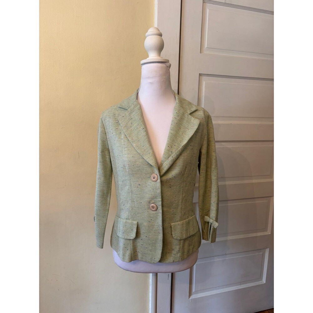 Womens light green textured blazer button down bow preppy business fall 80s/90s